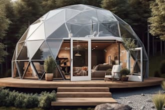 design modern 3d dome house, geodesic dome,  glamping dome