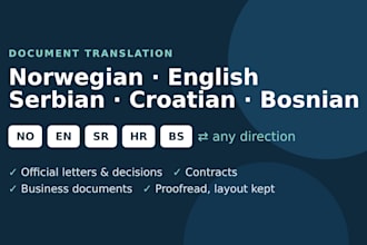 translate norwegian, english, serbian, croatian and bosnian documents
