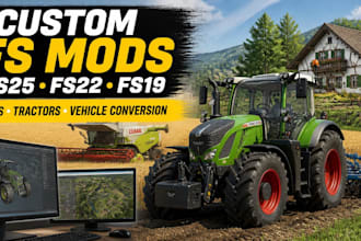 create custom fs25 fs22 fs19 mods, maps, tractors, and vehicle conversions