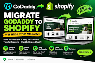 migrate godaddy website to shopify store, products and design
