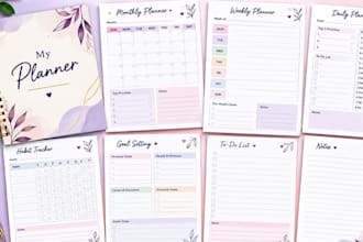 design printable habit trackers, daily planner, reading logs and checklist
