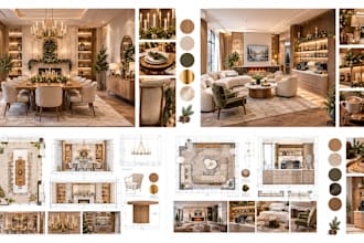 design christmas dining room, living room coffee station interior 3d rendering