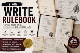 write rulebook for your board game, ttrpg, rpg, or dnd tabletop game