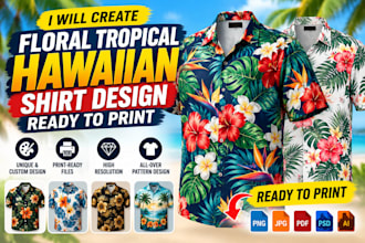 create a floral tropical hawaiian shirt ready to print