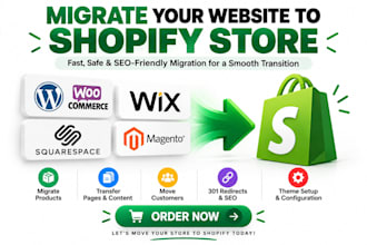 migrate woocommerce wix squarespace magento website to shopify with 301 redirect