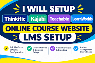 setup thinkific kajabi teachable learnworlds online course website lms setup