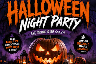 design a spooky halloween flyer or party poster, spooky halloween custom design