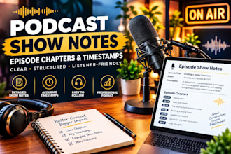 write podcast show notes, episode summaries and timestamps