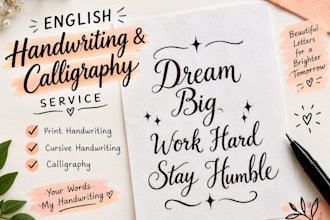 write beautiful english handwriting and calligraphy