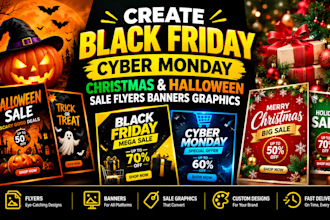 create black friday cyber monday christmas halloween sale flyers banners graphic