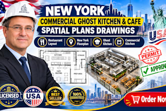 draw commercial kitchen blueprints and ghost kitchen floor plans ny