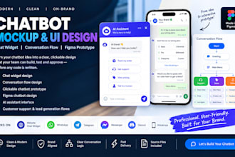 design chatbot mockup, chat widget and conversation flow in figma