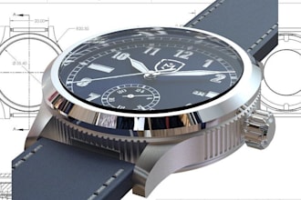 draw precision watch case cad models, skeleton watch dial with detailed cad draw