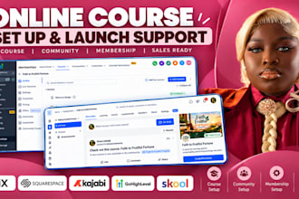 set up squarespace, kajabi wix gohighlevel skool online course and community VA