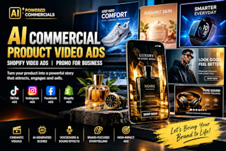 create ai commercial, product video ads shopify video ads, promo for business