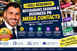 build media contact lists for restaurant fashion and business PR outreach