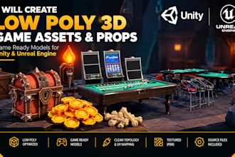 create low poly 3d game assets props, game ready models for unity, unreal engine