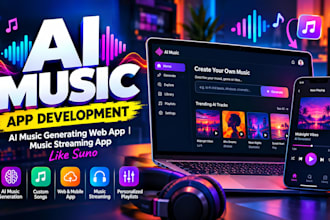 develop ai music app ai music generating web app music streaming app like suno
