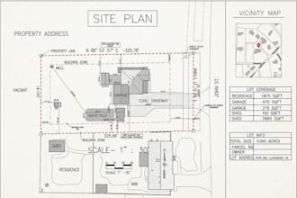 draw site plan, plot plan and landscape plan for city permit property approval