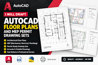 draft autocad floor plans and mep permit drawing sets