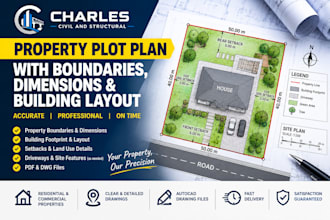 draw a property plot plan with boundaries, dimensions and building layout