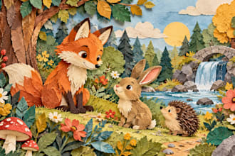 create textured paper cut collage illustrations for kids