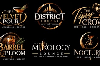 design a professional pub cocktail, lounge, nightlife, bartender drinks bar logo