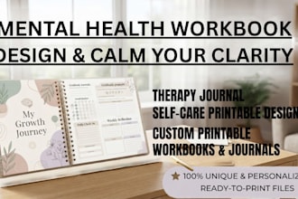 design mental health workbook therapy journal and self care printable in canva