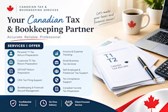 prepare canadian t1 t2 tax returns, gst hst filing and bookkeeping services