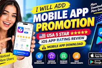 add mobile app promotion, USA 5 star IOS app rating review, mobile app download