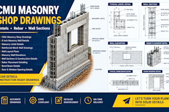 cmu masonry shop drawings and lintel details, rebar detailing
