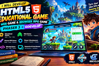 develop html5 educational game, web game, browser rpg game phaser3 with gdevelop