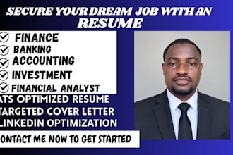 write ats resume, CV, linkedin for finance, banking, accounting, and investment