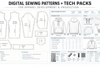 create digital sewing patterns and production tech packs for apparel