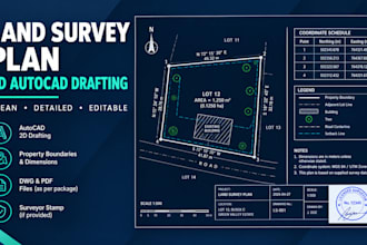 draft a 2d land survey plan in autocad from your survey data and surveyor stamp