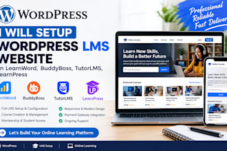 setup wordpress lms website on learnword, buddyboss, tutorlms, learnpress