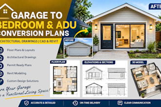 design garage to bedroom and adu conversion plans