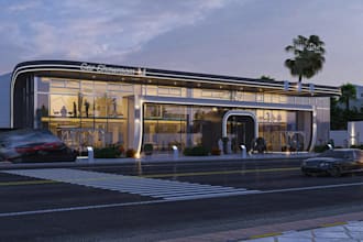 design a modern luxury automotive showroom in 3d