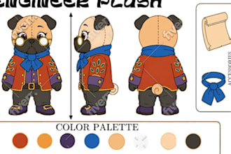 design custom plushie reference sheet stuffed animal character or ych concept
