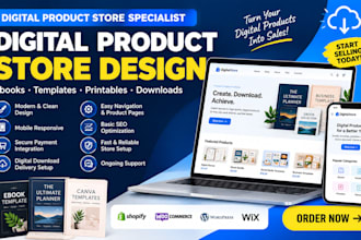 design a digital product store ebook store and digital download website