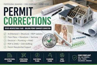 revise architectural plans, building permit comments correction for ohio,tx, co