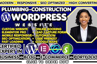 build wordpress plumbing website, plumber website and construction website