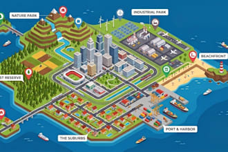 create interactive svg map, vector clickable map, 2d 3d illustrated website map
