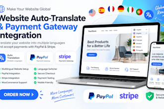 do website auto translate and integrate paypal stripe connect payment gateway