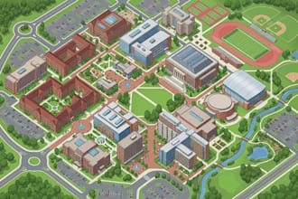 design custom campus map, school map, park map and facility wayfinding map