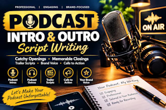 write a catchy podcast intro and outro script
