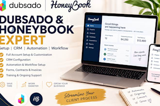 set up honeybook crm account improve build update honeybook and dubsabo account