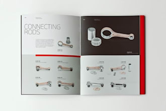 design industrial catalog on indesign with product specification and equipment