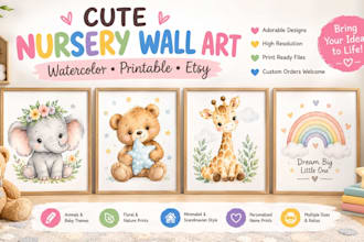 make cute designs printable nursery wall art etsy illustration watercolor prints