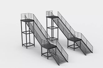 design steel staircase, metal stairs, industrial platforms, and handrails